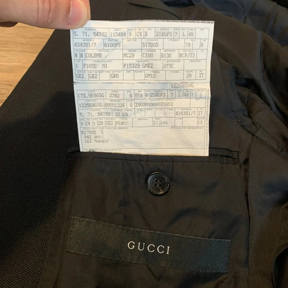Vintage 1999 Gucci Tom Ford Mens Black Wool Mohair Single Button Jacket Size 48